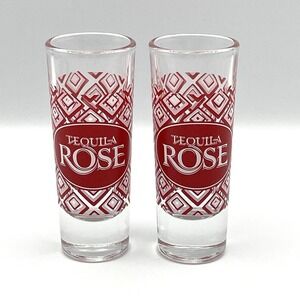 Vintage 1990s Tequila Rose Crisa Shooter Shot Glasses Pair Red Logo 4.25"